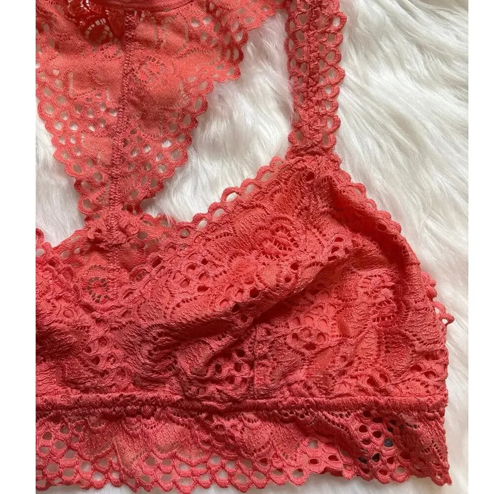 Aerie Coral Pink Lace Lightly Lined Racerback Bralette Size XL